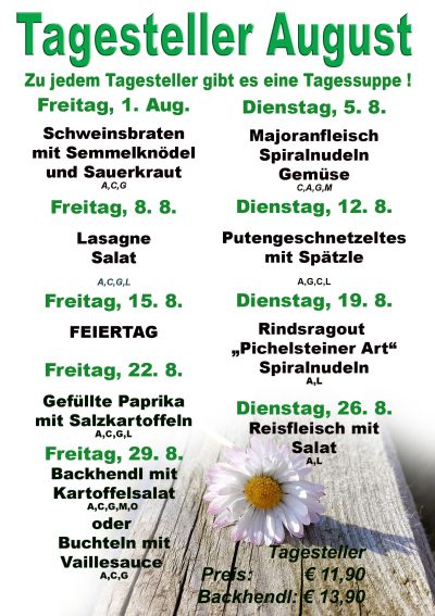 Menüplan des Monats